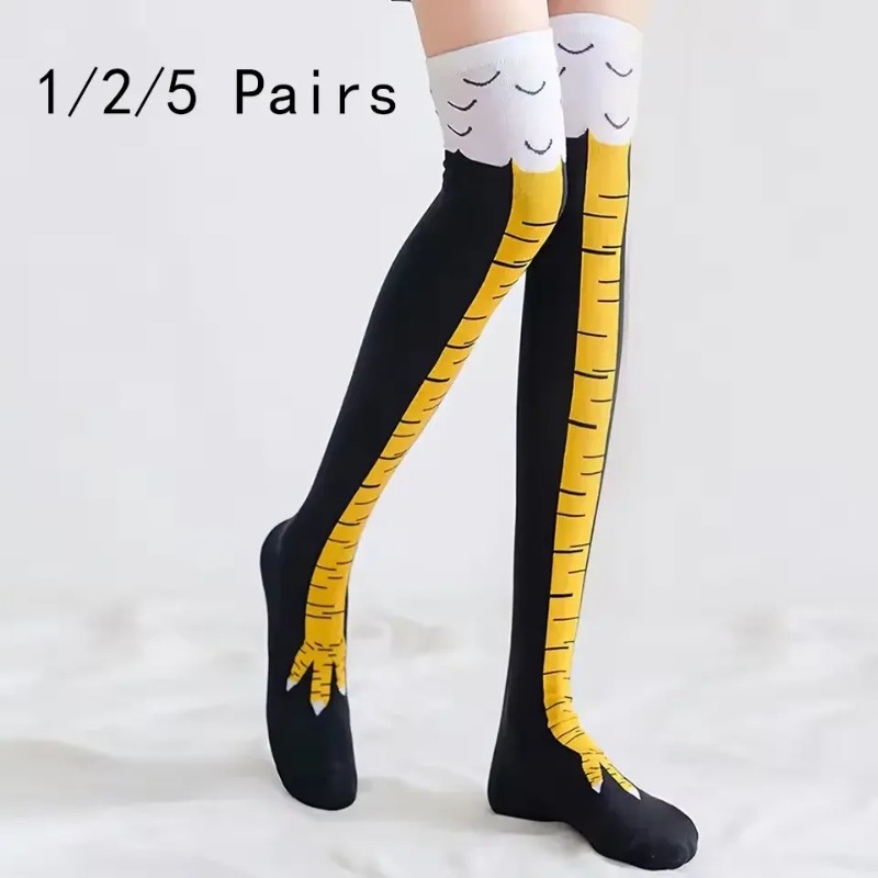 Funny Chicken Leg Socks - 1/2/5켤레 여성용 니하이 양말 트렌디한 만화풍