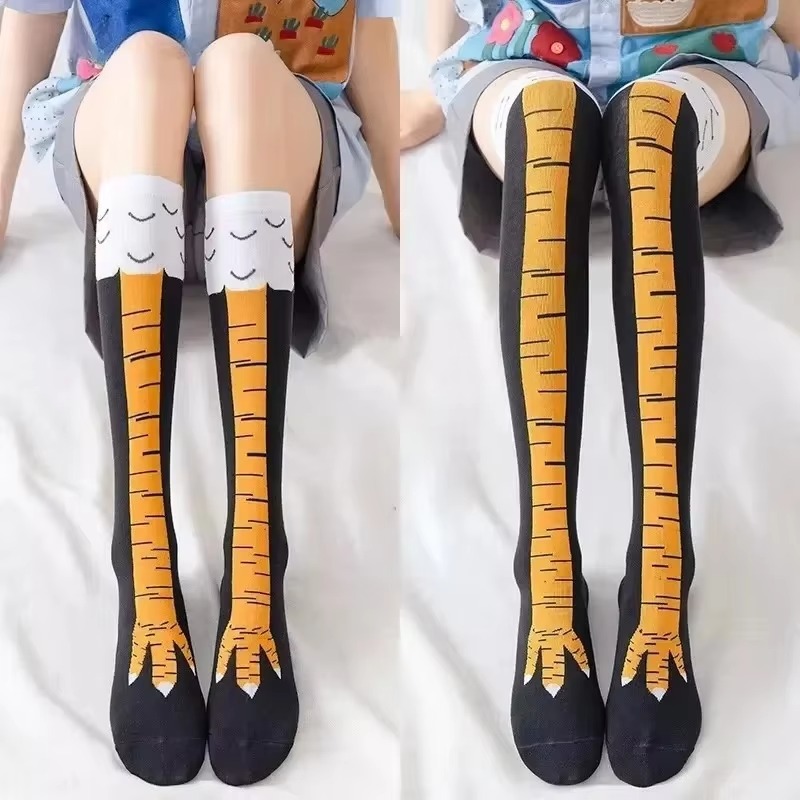 Funny Chicken Leg Socks - 재미있는 닭발 무늬 스타킹 무릎 위